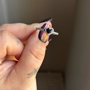 Pandora Silver Heart Ring with Black Stone